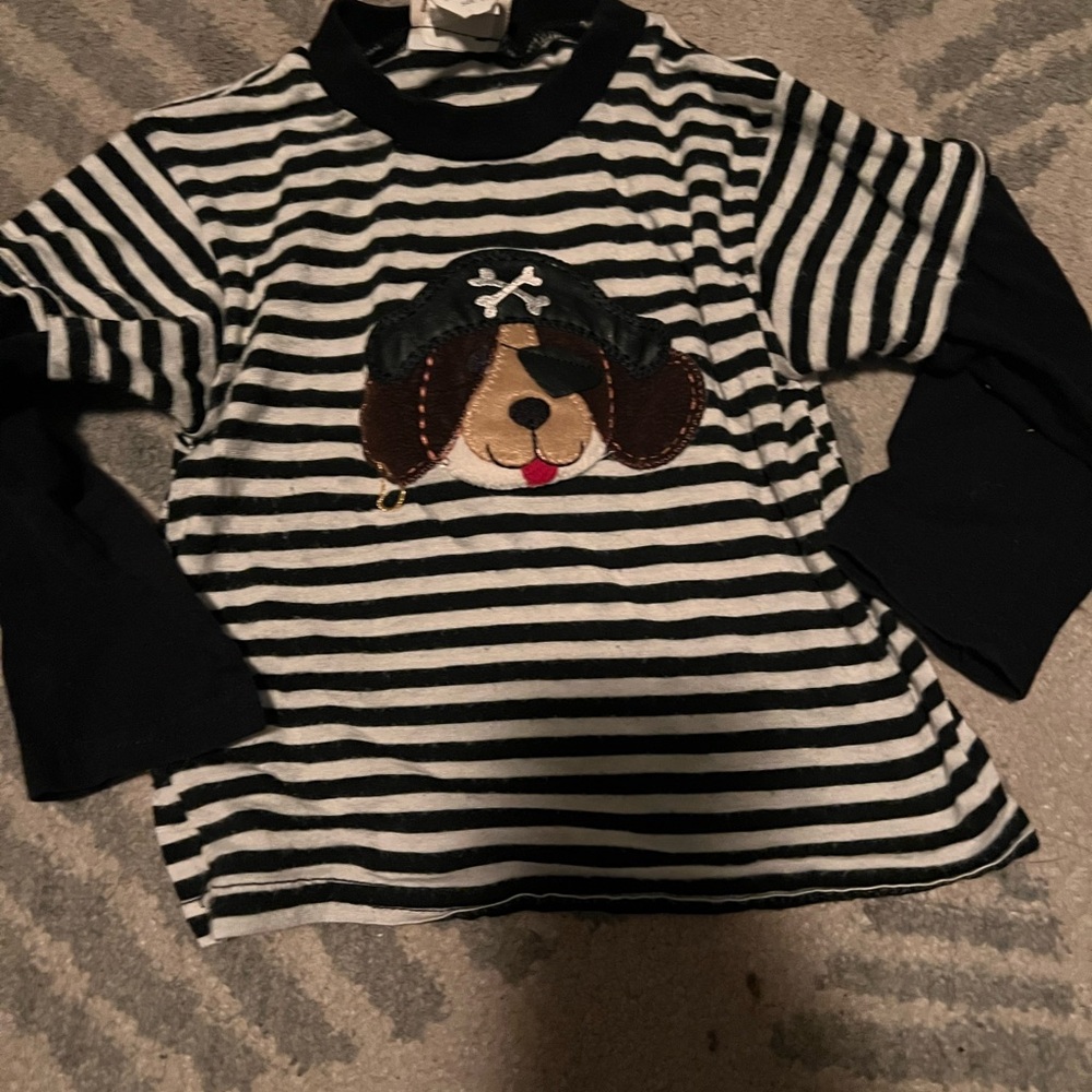 Striped Long Sleeve Tee with Pirate Dog Patch